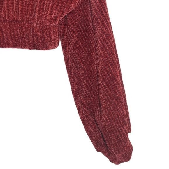 SPRING HAZE Burgundy Chenille Cropped Balloon Sleeve Sweater Top Size Small - Picture 6 of 12